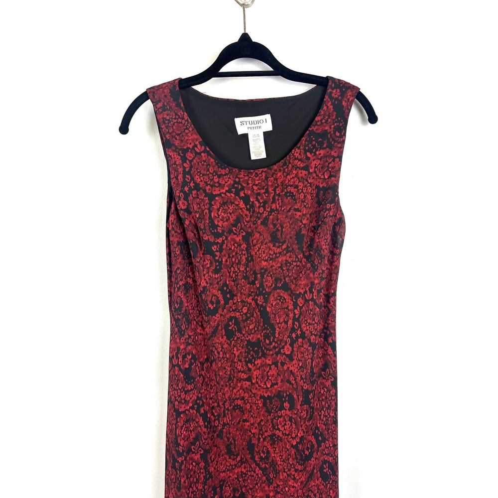 Vintage Y2K 90s Maxi Slip Dress 10P Red Black Floral Whimsigoth Fairy Grunge - Picture 2 of 5